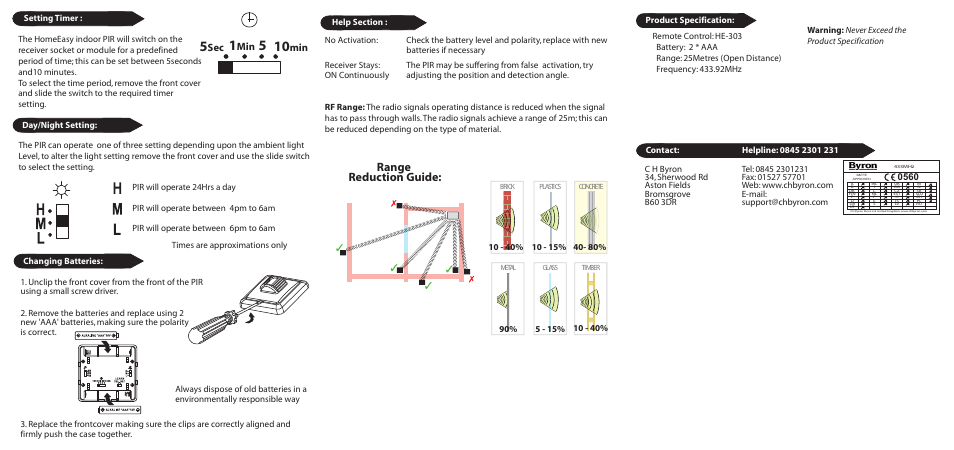 Range reduction guide | Home Easy HE303 User Manual | Page 2 / 2