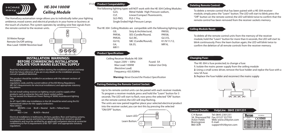 Home Easy HE304 User Manual | 2 pages