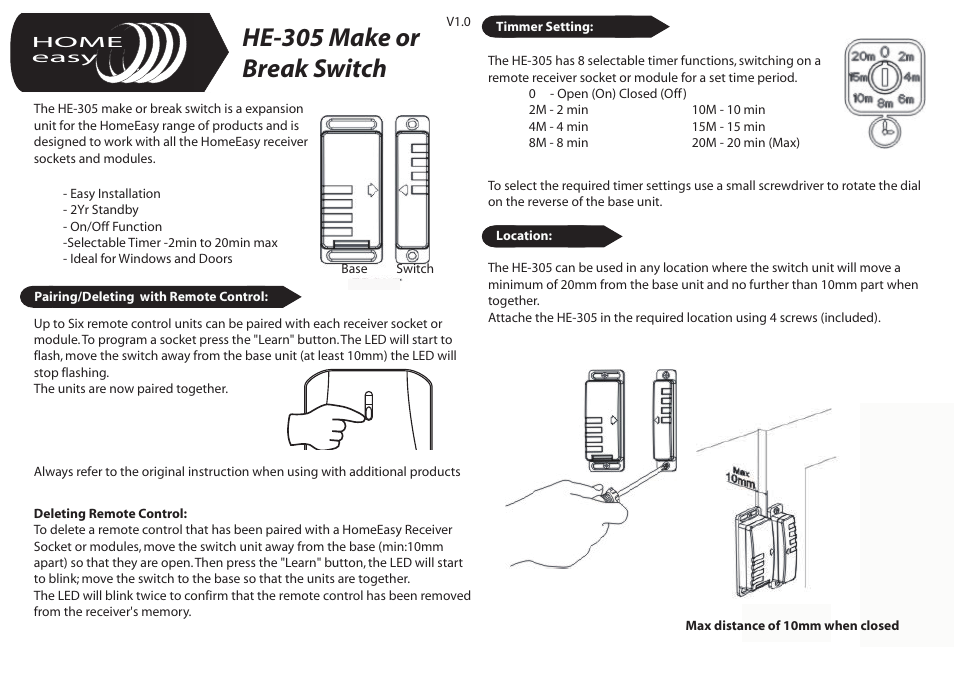 Home Easy HE305 User Manual | 2 pages