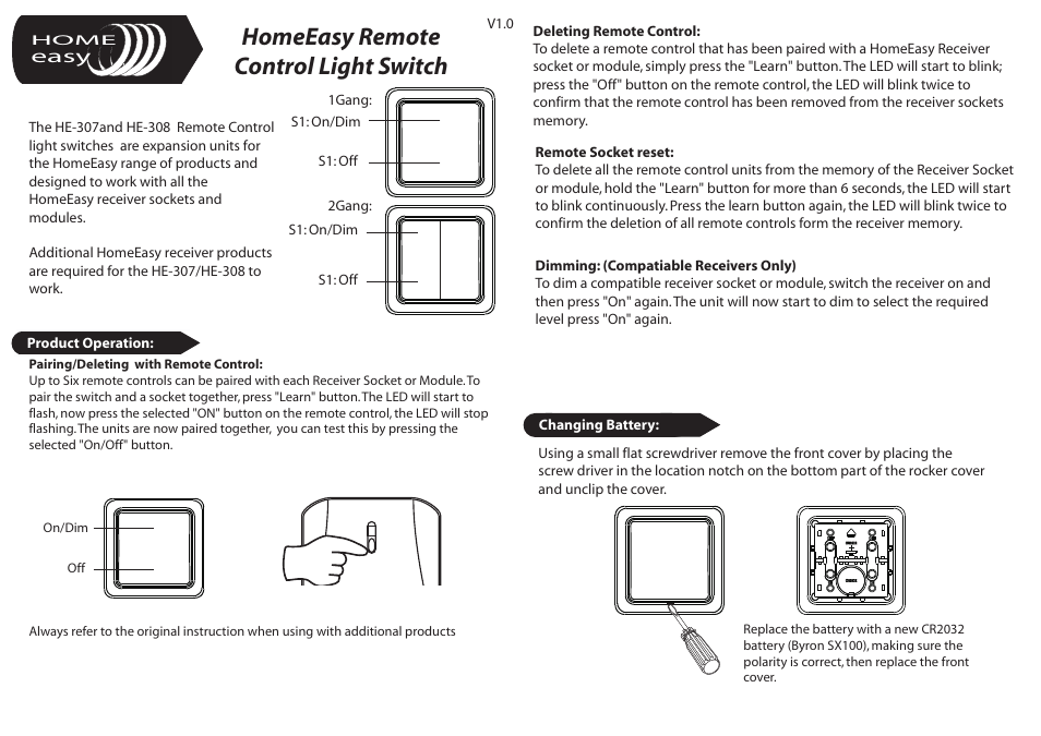 Home Easy HE307 User Manual | 2 pages