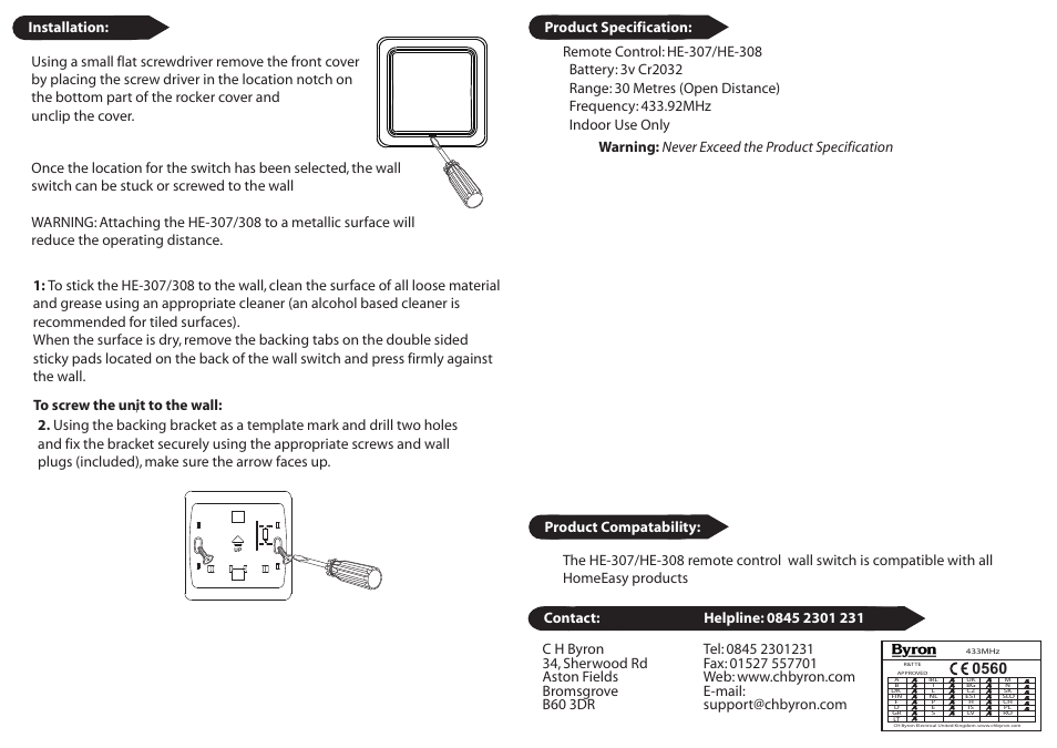 Installation | Home Easy HE307 User Manual | Page 2 / 2