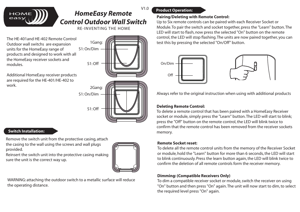 Home Easy HE402 User Manual | 2 pages