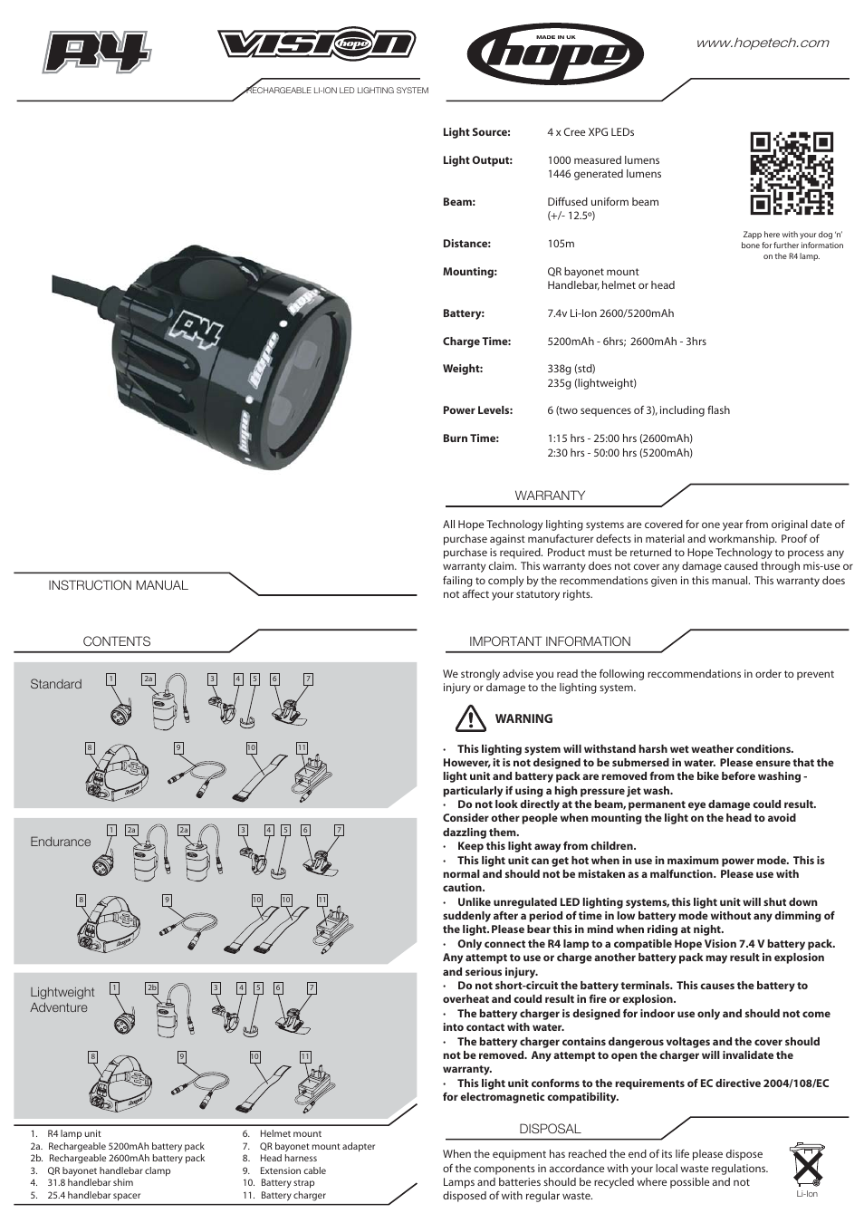 Hope Tech R4 LED User Manual | 2 pages