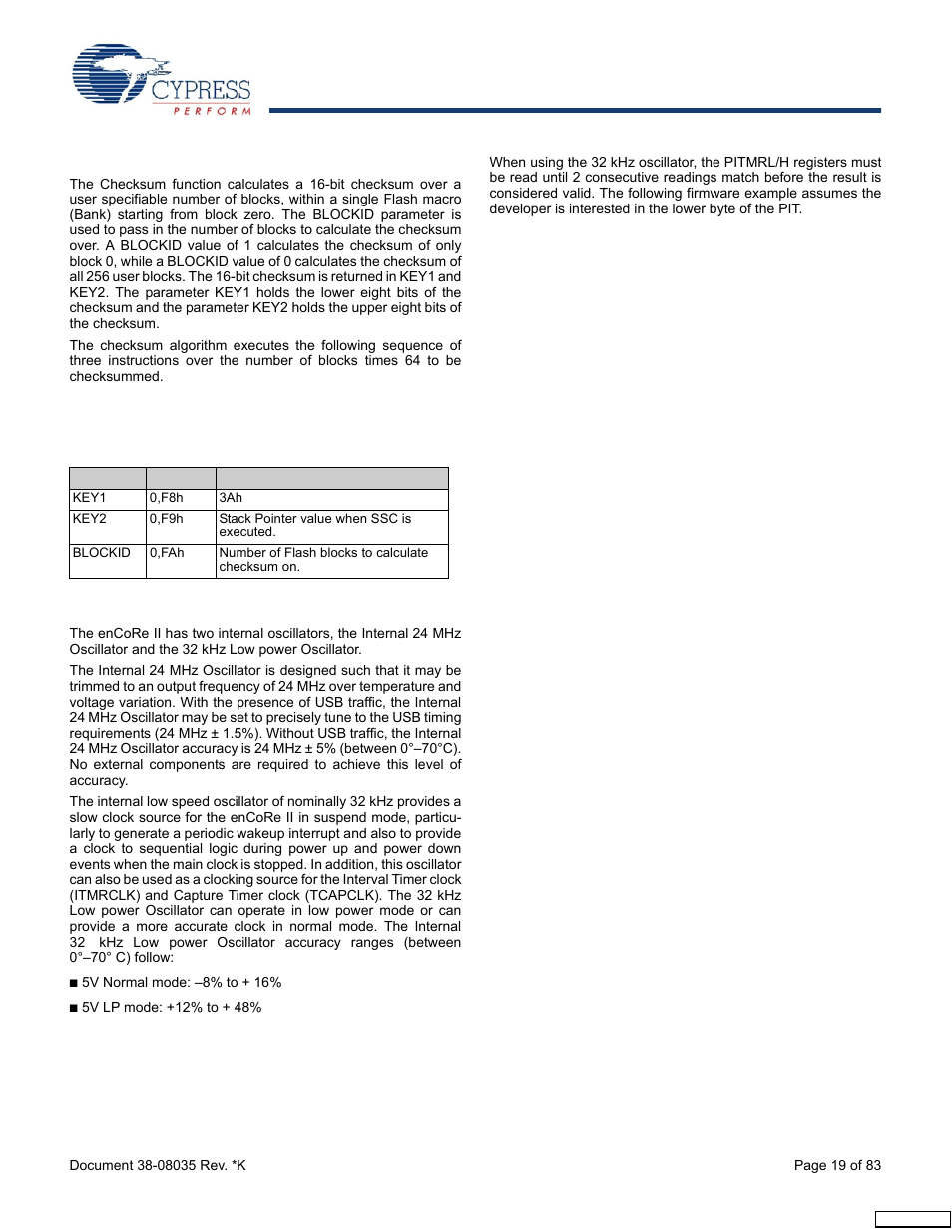 8 checksum function, Clocking | Cypress enCoRe CY7C63310 User Manual | Page 19 / 83