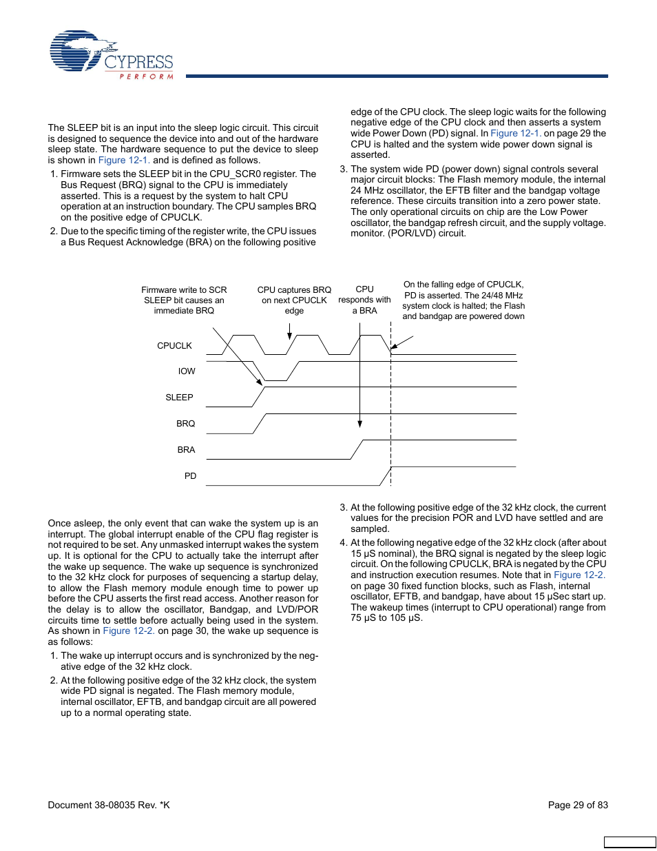 1 sleep sequence, 2 wake up sequence | Cypress enCoRe CY7C63310 User Manual | Page 29 / 83