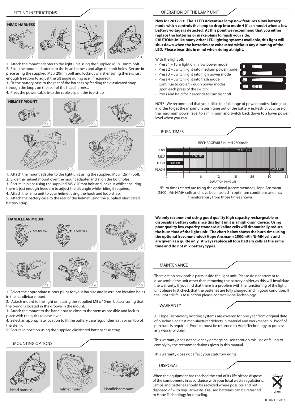 Hope Tech 1 LED Adventure Headlight User Manual | Page 2 / 2