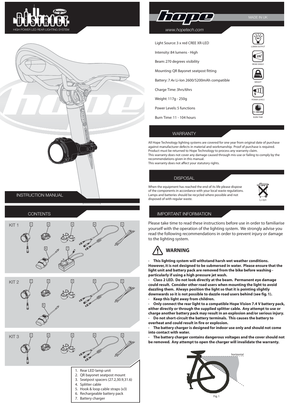 Hope Tech District Plus Rear User Manual | 2 pages
