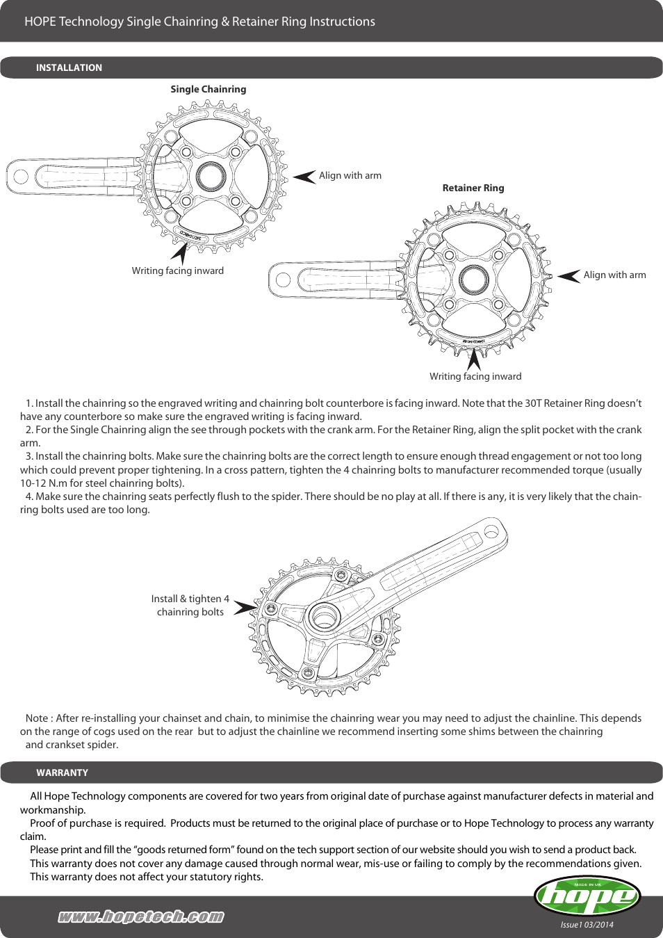 Hope Tech Retainer Ring 104 PCD User Manual | 1 page