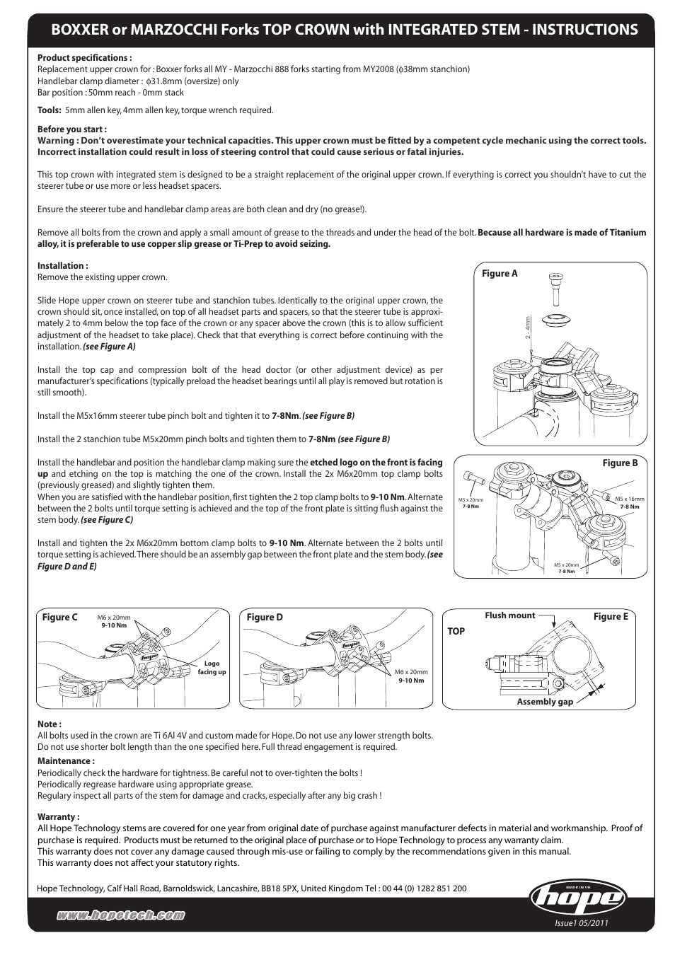 Hope Tech Top Crown User Manual | 1 page