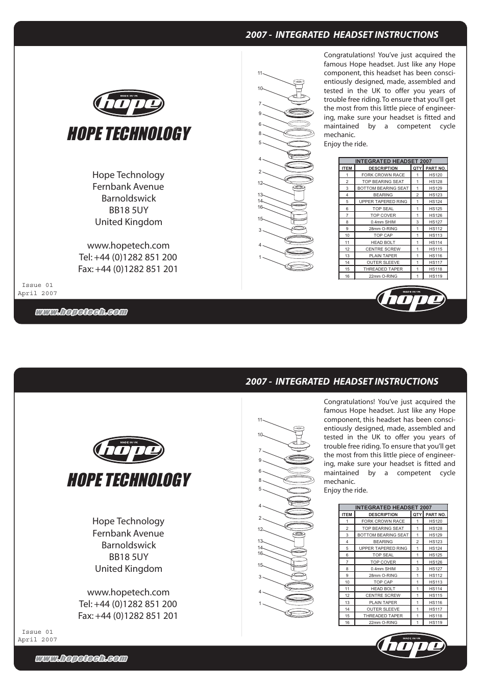 Hope Tech Integrated Headset User Manual | 2 pages
