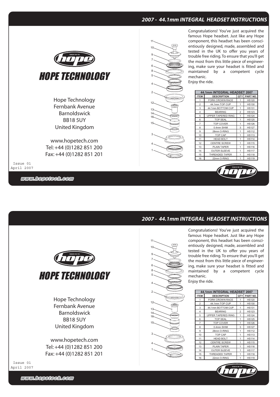 Hope Tech Integral Headset User Manual | 2 pages