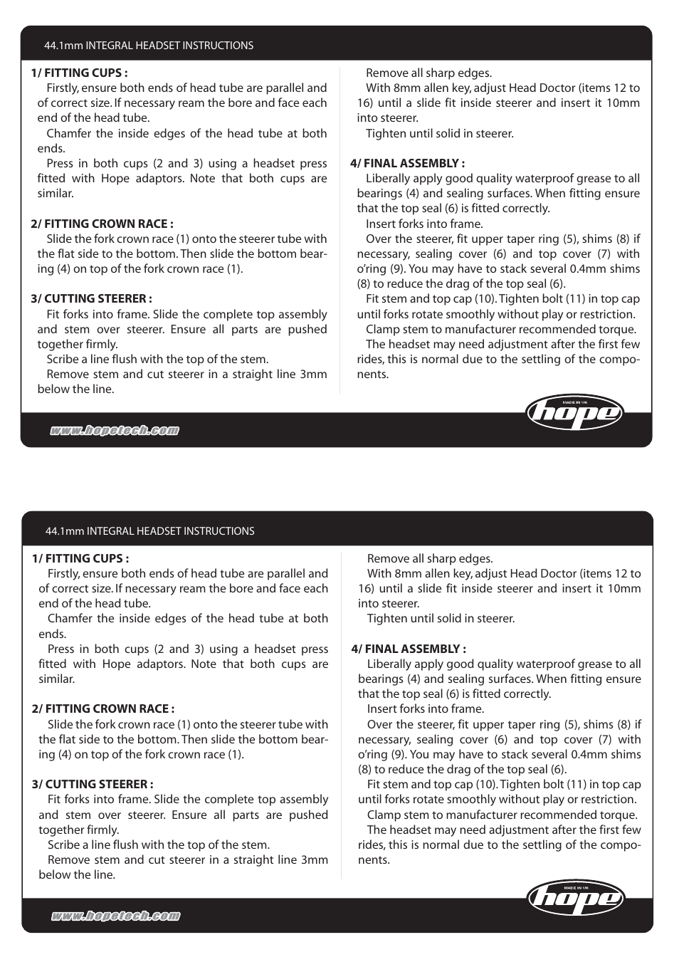 Hope Tech Integral Headset User Manual | Page 2 / 2