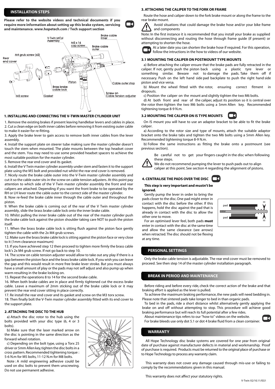 Hope Tech V-Twin Brake User Manual | Page 2 / 2