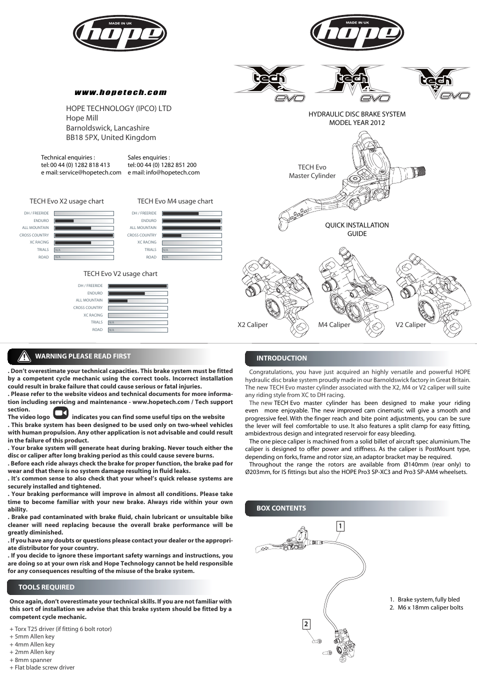 Hope Tech Tech Evo V2 Brake User Manual | 2 pages