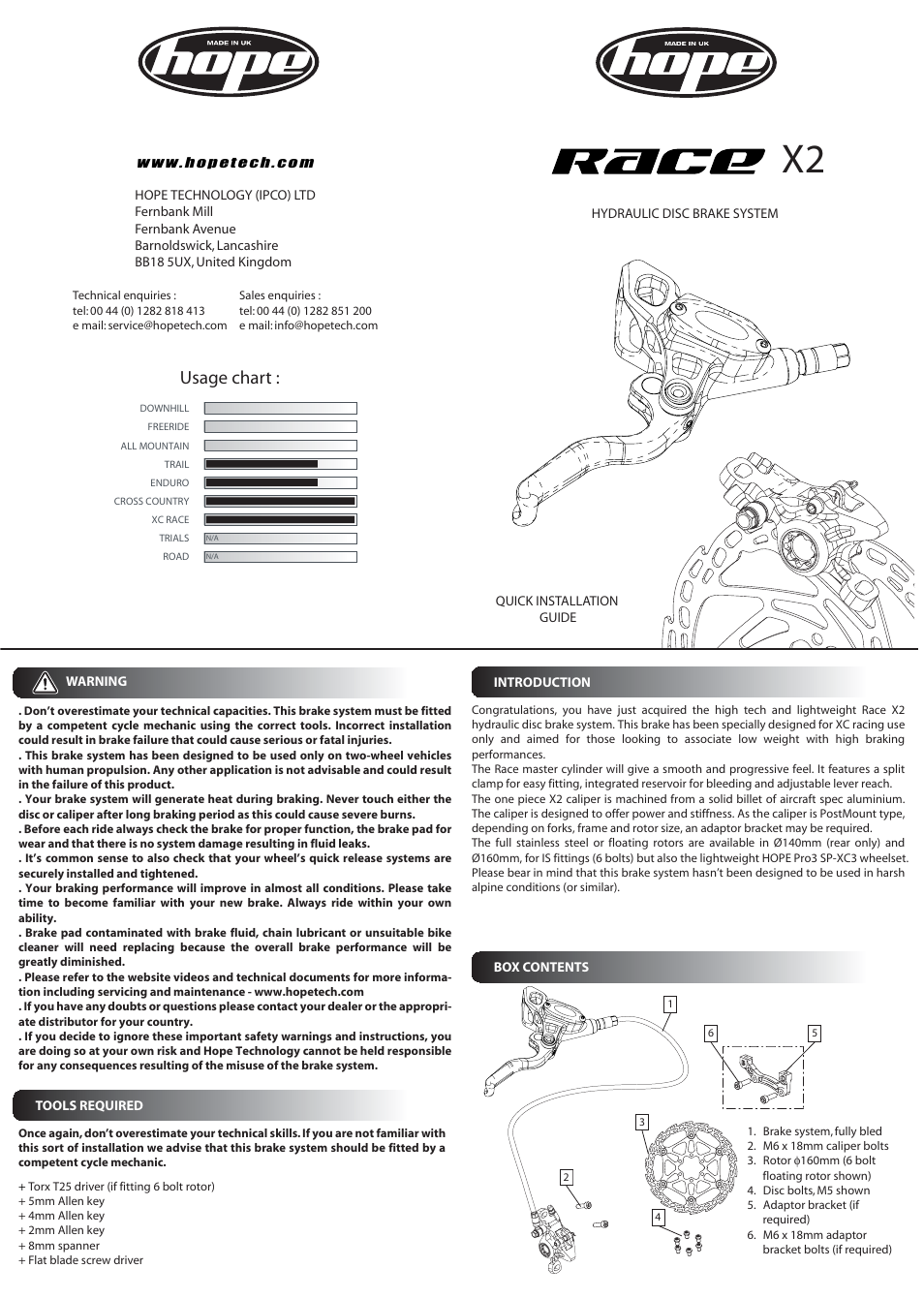 Hope Tech Race X2 Brake User Manual | 2 pages