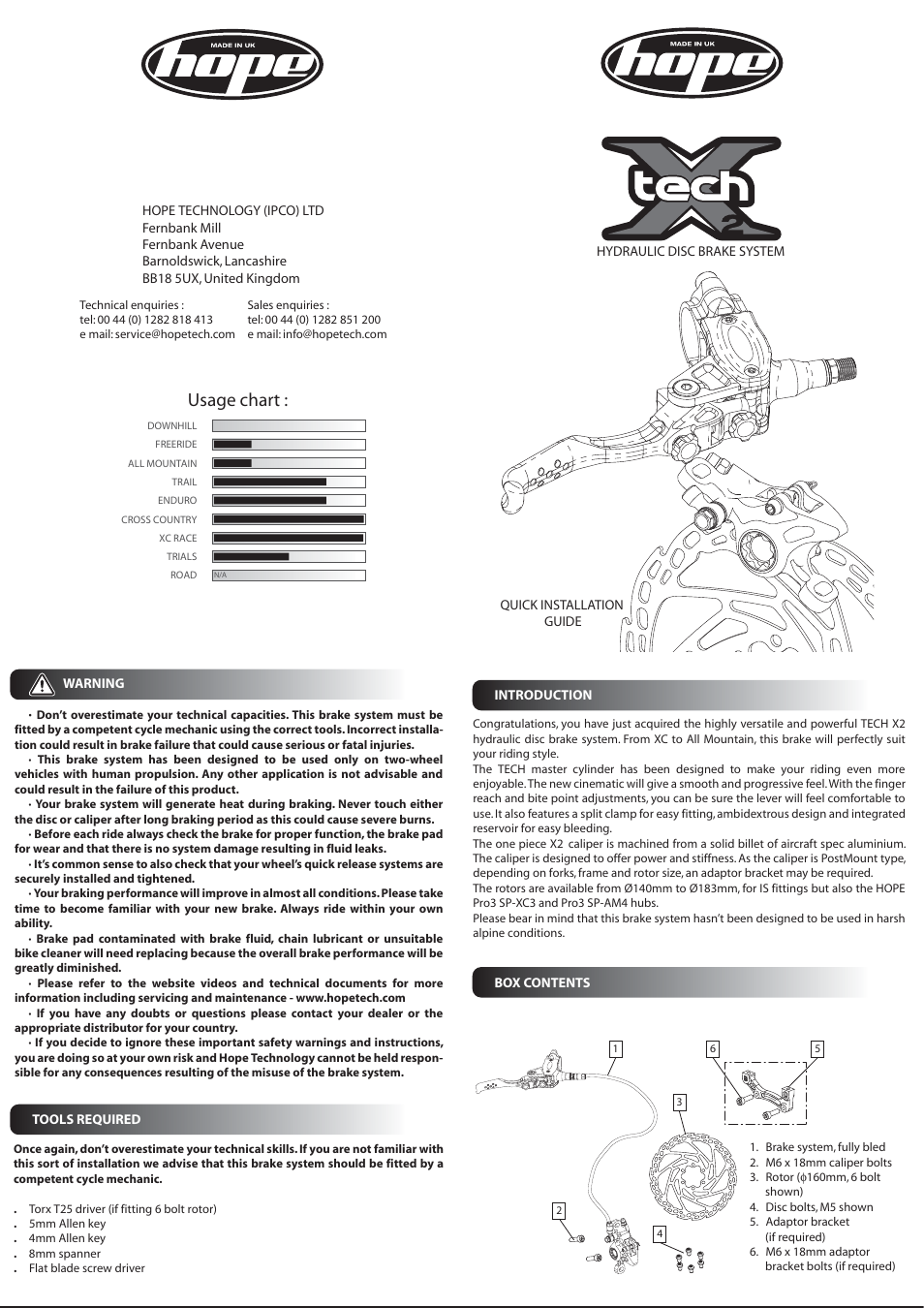 Hope Tech Tech X2 Brake User Manual | 2 pages