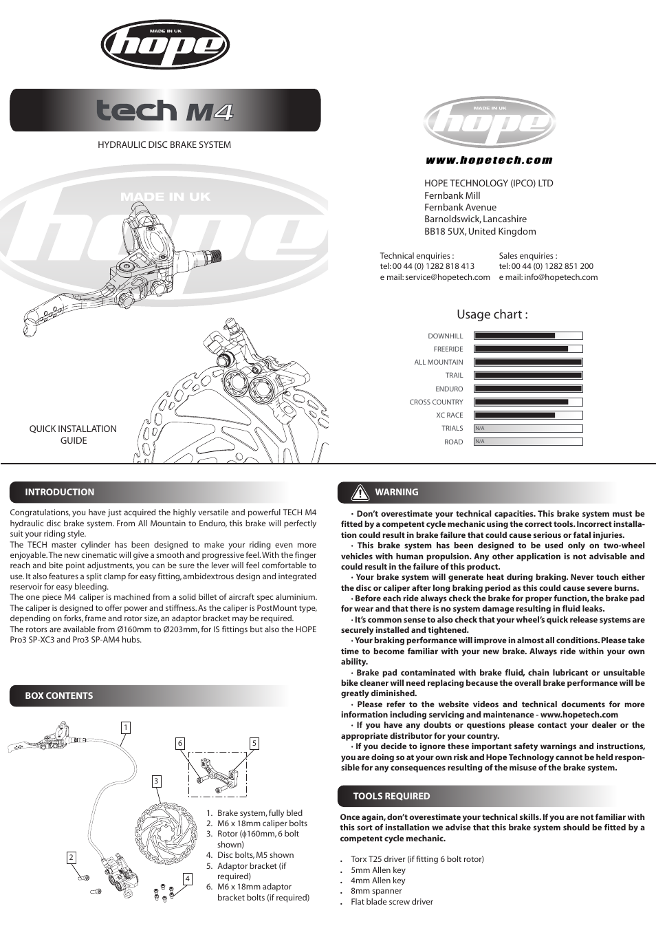 Hope Tech Tech M4 Brake User Manual | 2 pages