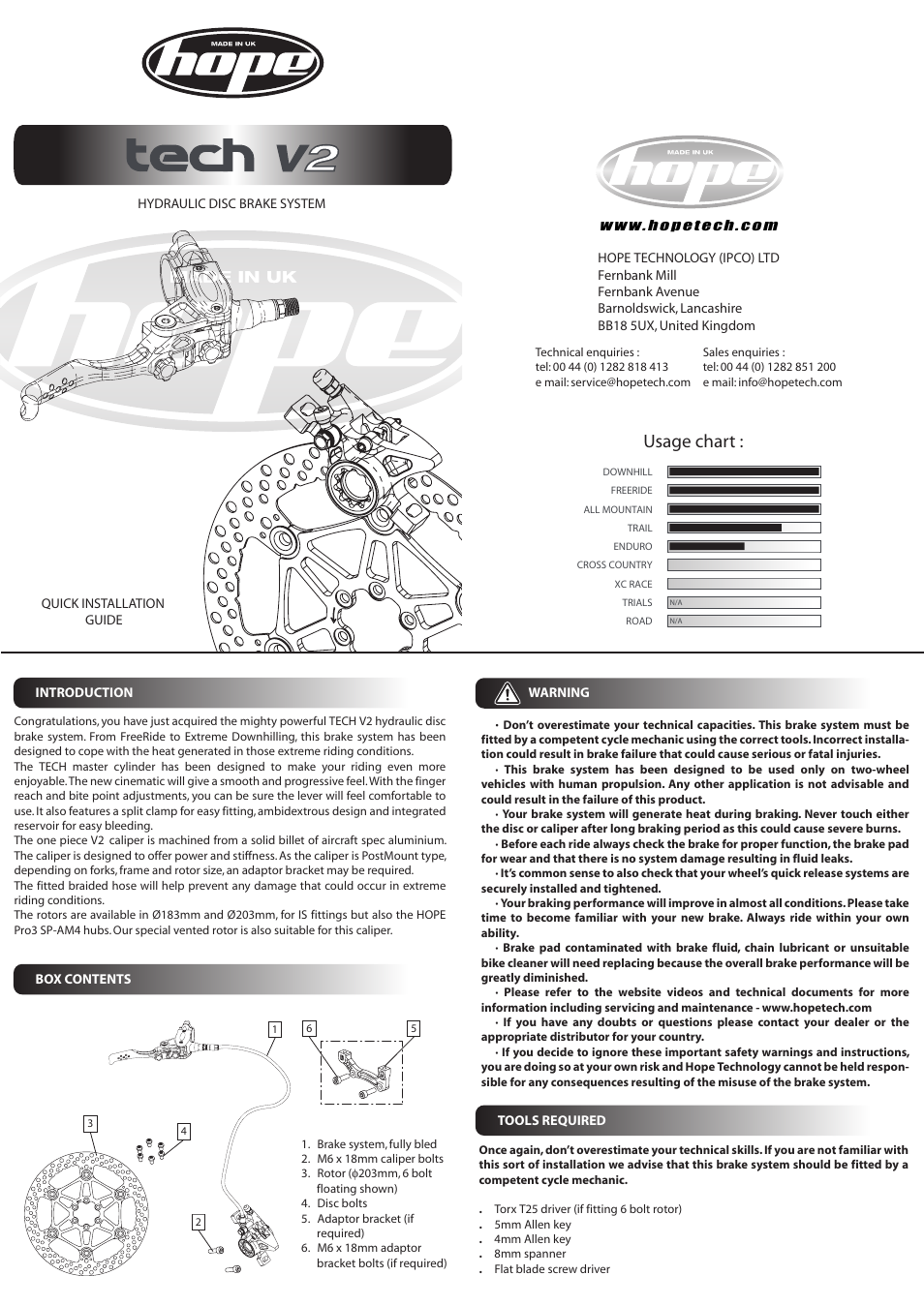 Hope Tech Tech V2 Brake User Manual | 2 pages