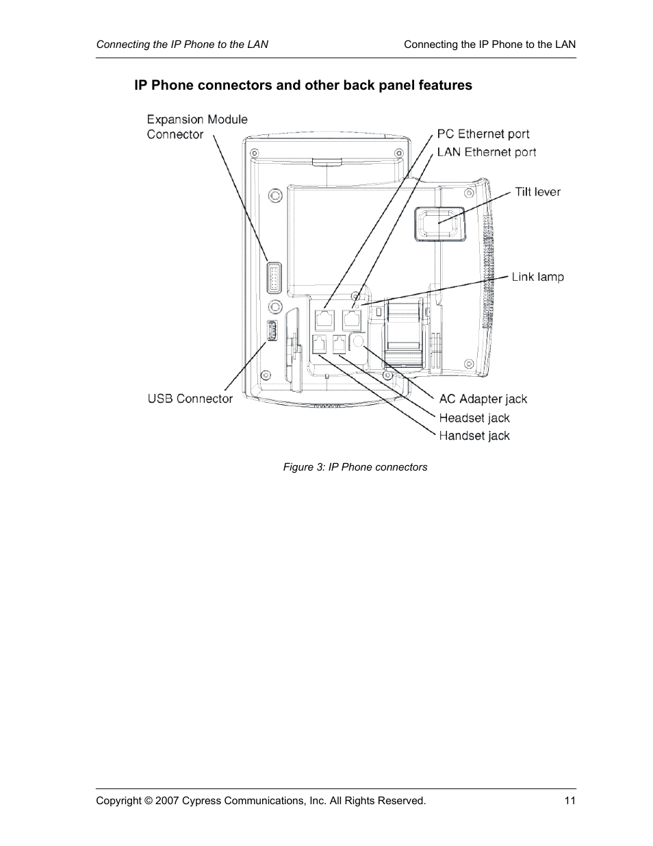 Ip phone connectors and other back panel features | Cypress 1120 User Manual | Page 11 / 39