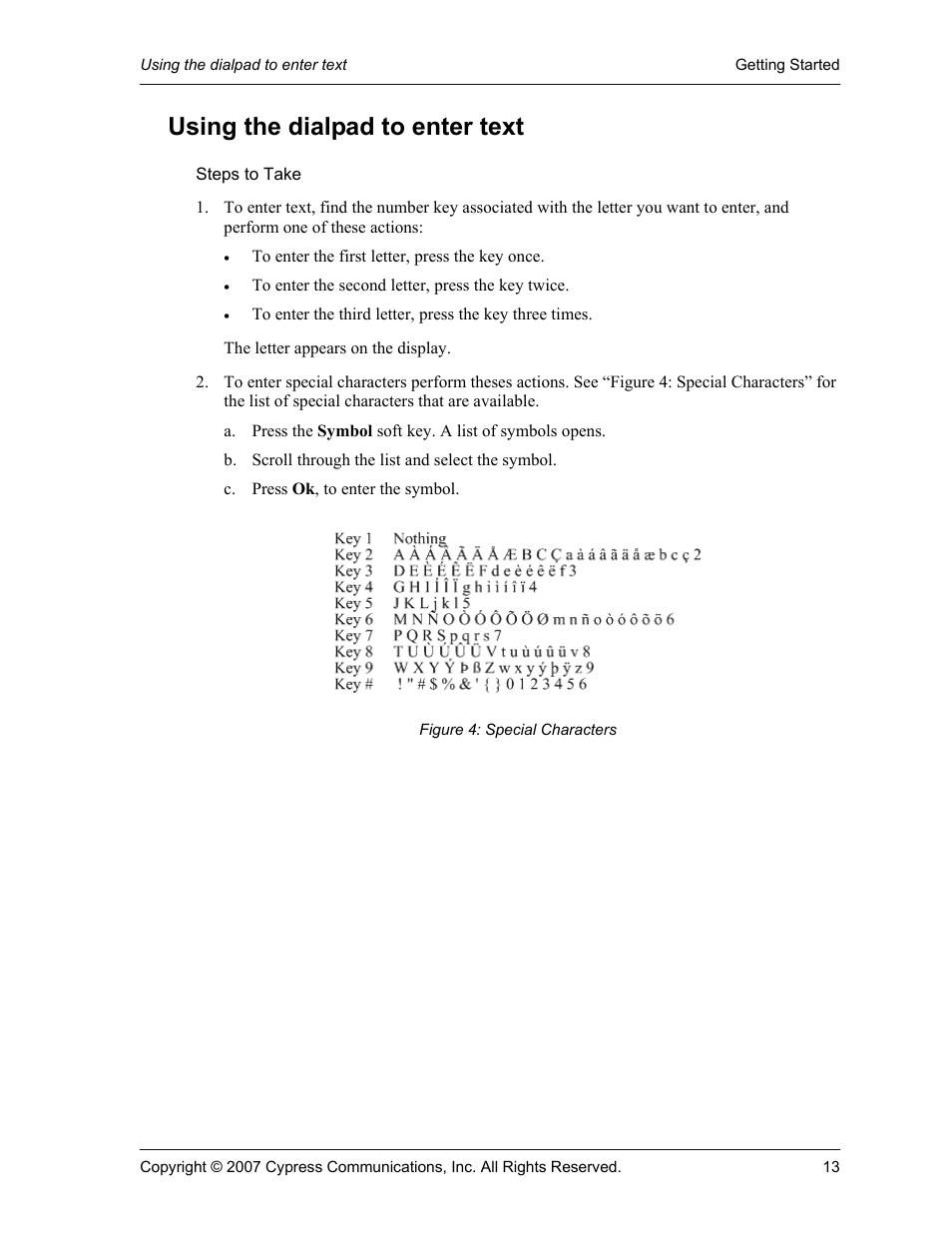 Using the dialpad to enter text, Steps to take | Cypress 1120 User Manual | Page 13 / 39