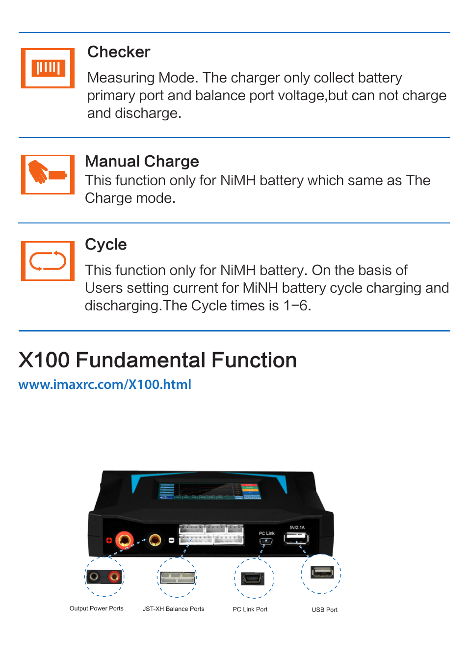 X100 fundamental function | Imaxrc X100 User Manual | Page 7 / 39
