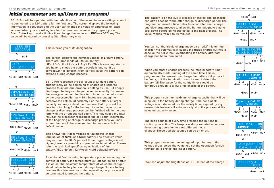 Initial parameter set up(users set program) | Imaxrc B610-PRO User Manual | Page 5 / 13