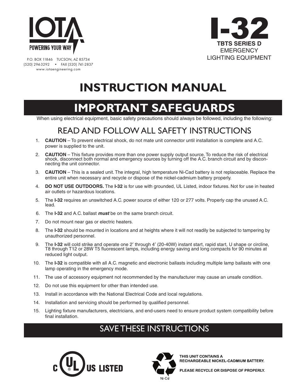 IOTA I-32 User Manual | 4 pages