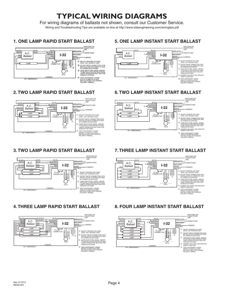 Typical wiring diagrams, Page 4, I-32 | A.c. ballast | IOTA I-32 User Manual | Page 4 / 4