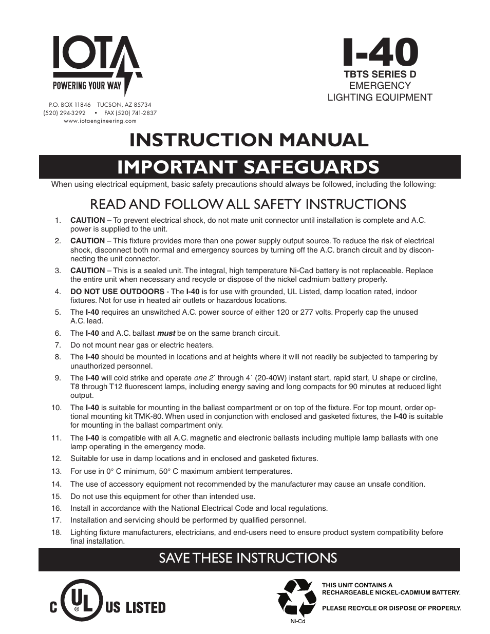 IOTA I-40 User Manual | 4 pages