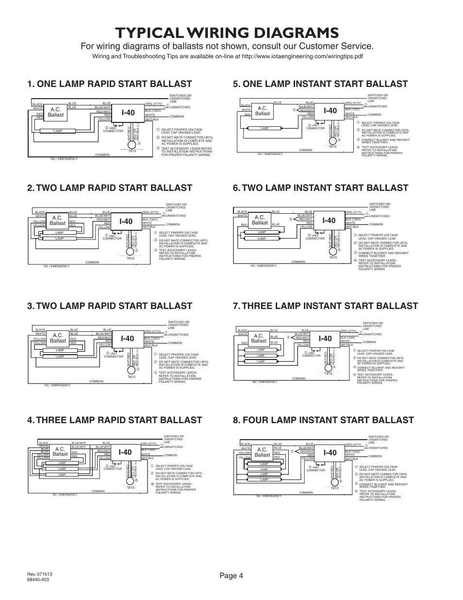 Typical wiring diagrams, Page 4, I-40 | A.c. ballast | IOTA I-40 User Manual | Page 4 / 4