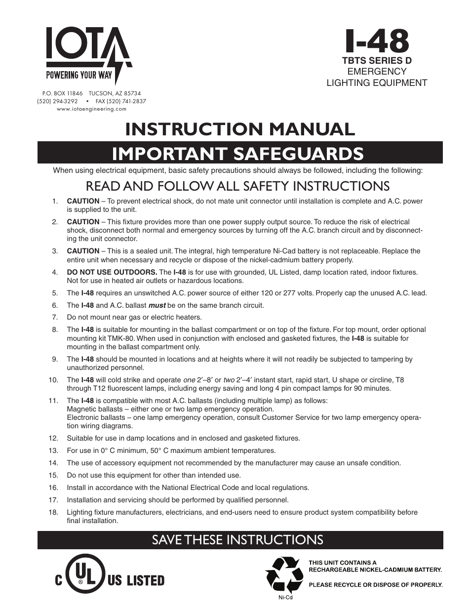 IOTA I-48 User Manual | 4 pages