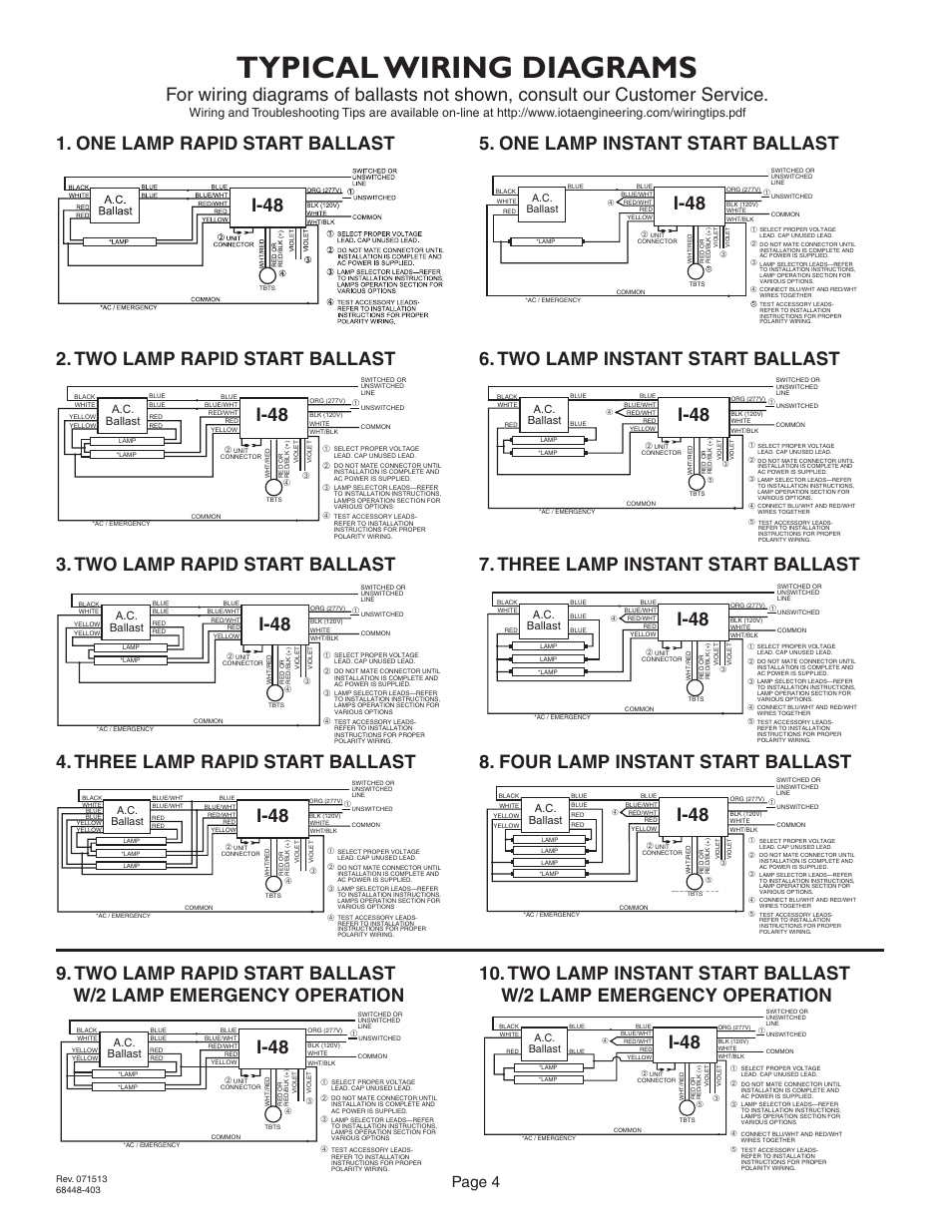 Typical wiring diagrams, I-48, Page 4 | A.c. ballast | IOTA I-48 User Manual | Page 4 / 4