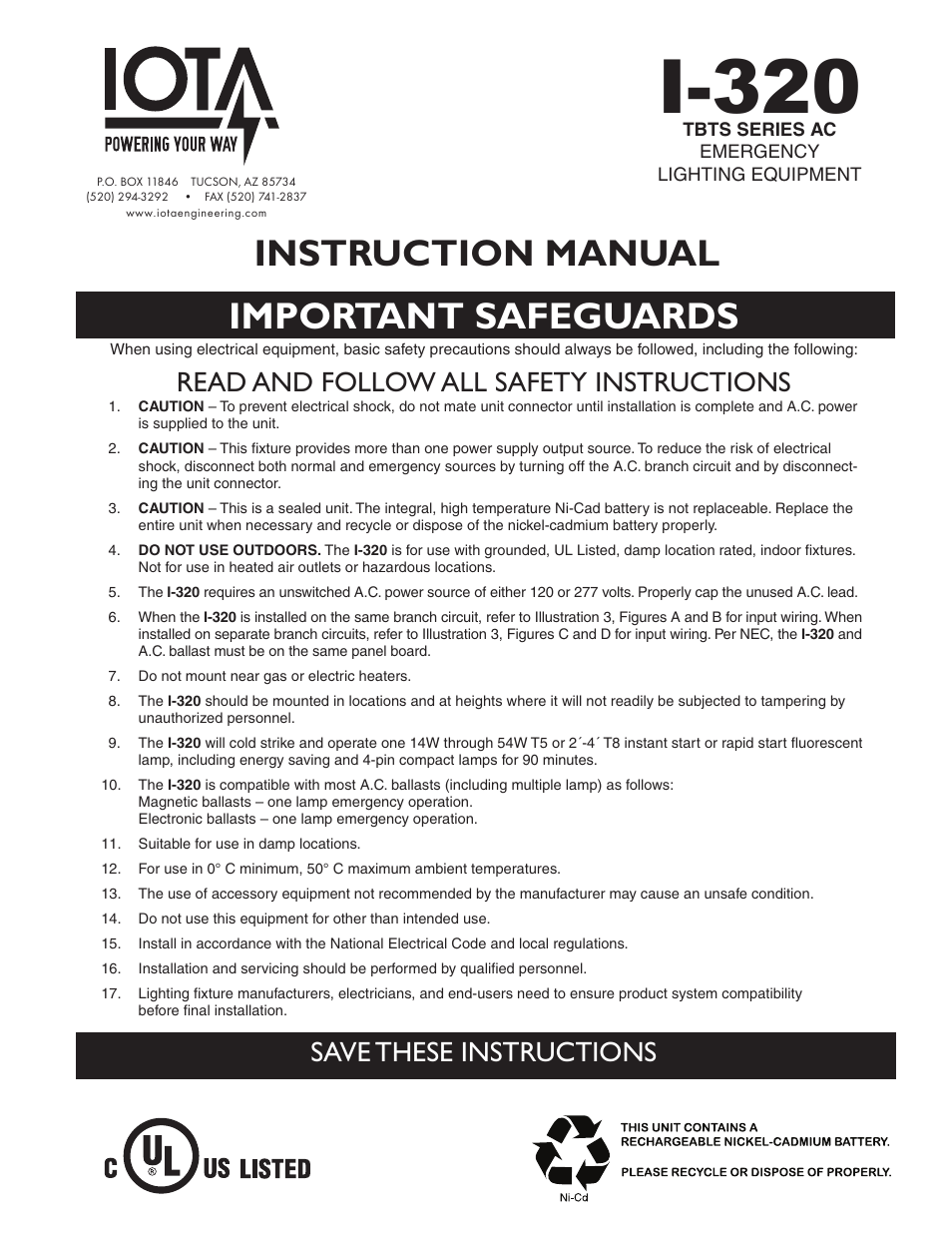 IOTA I-320 User Manual | 5 pages