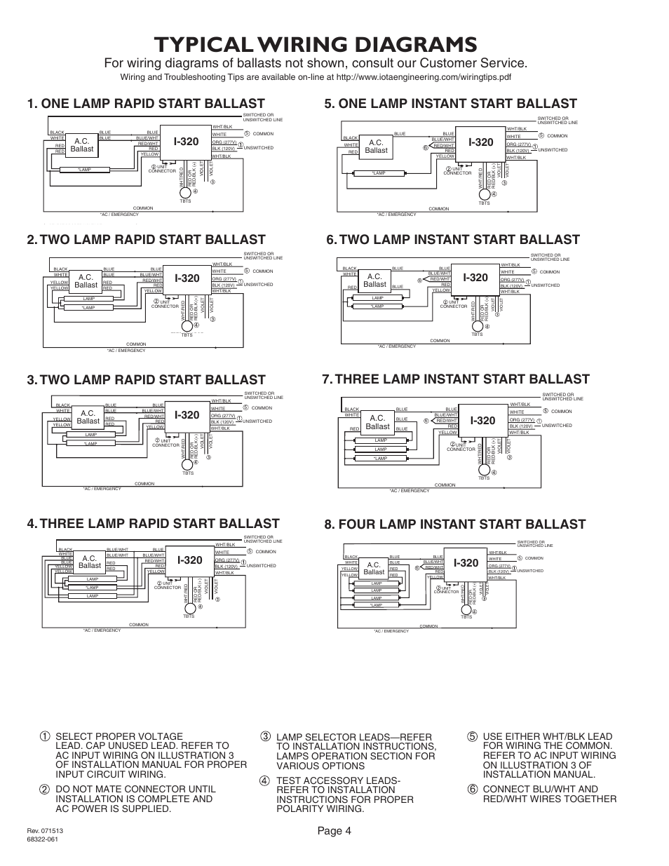 Typical wiring diagrams, Page 4, I-320 | A.c. ballast | IOTA I-320 User Manual | Page 4 / 5