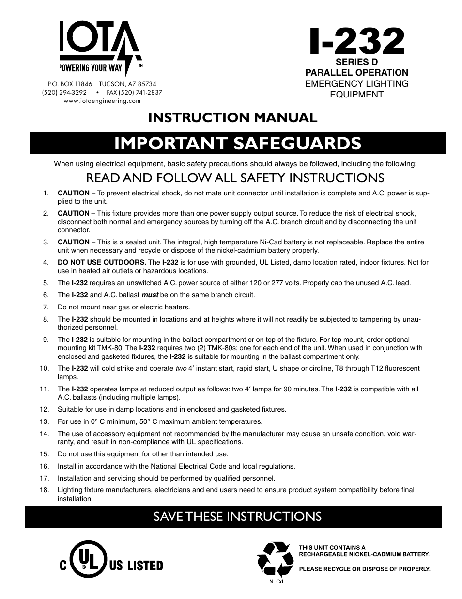 IOTA I-232 User Manual | 4 pages