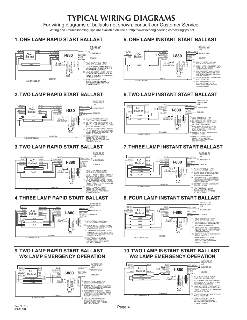 Typical wiring diagrams, Page 4, I-880 | A.c. ballast | IOTA I-880 User Manual | Page 4 / 5