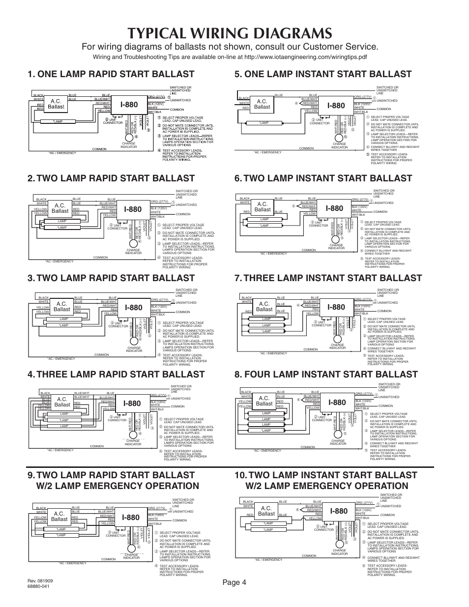 Typical wiring diagrams, Page 4, I-880 | A.c. ballast | IOTA I-880 User Manual | Page 4 / 5