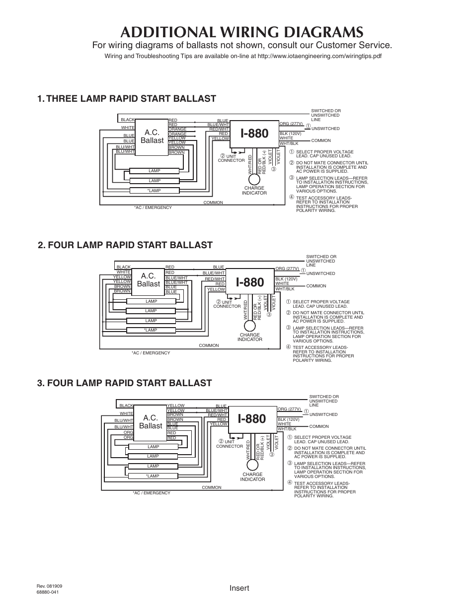 Additional wiring diagrams, I-880, Page 5 | A.c. ballast, Insert | IOTA I-880 User Manual | Page 5 / 5