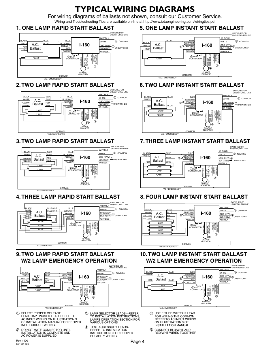 Typical wiring diagrams, Page 4, I-160 | A.c. ballast | IOTA I-160 User Manual | Page 4 / 5