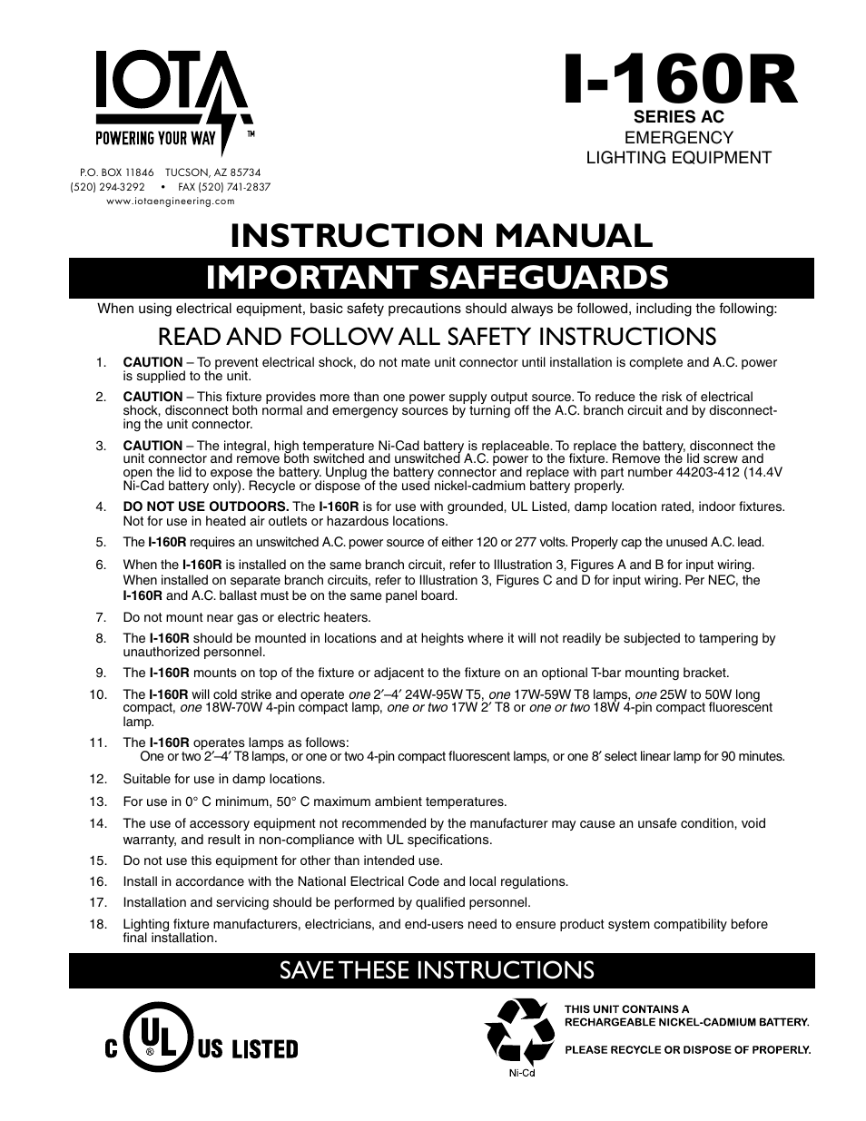 IOTA I-160-R User Manual | 5 pages