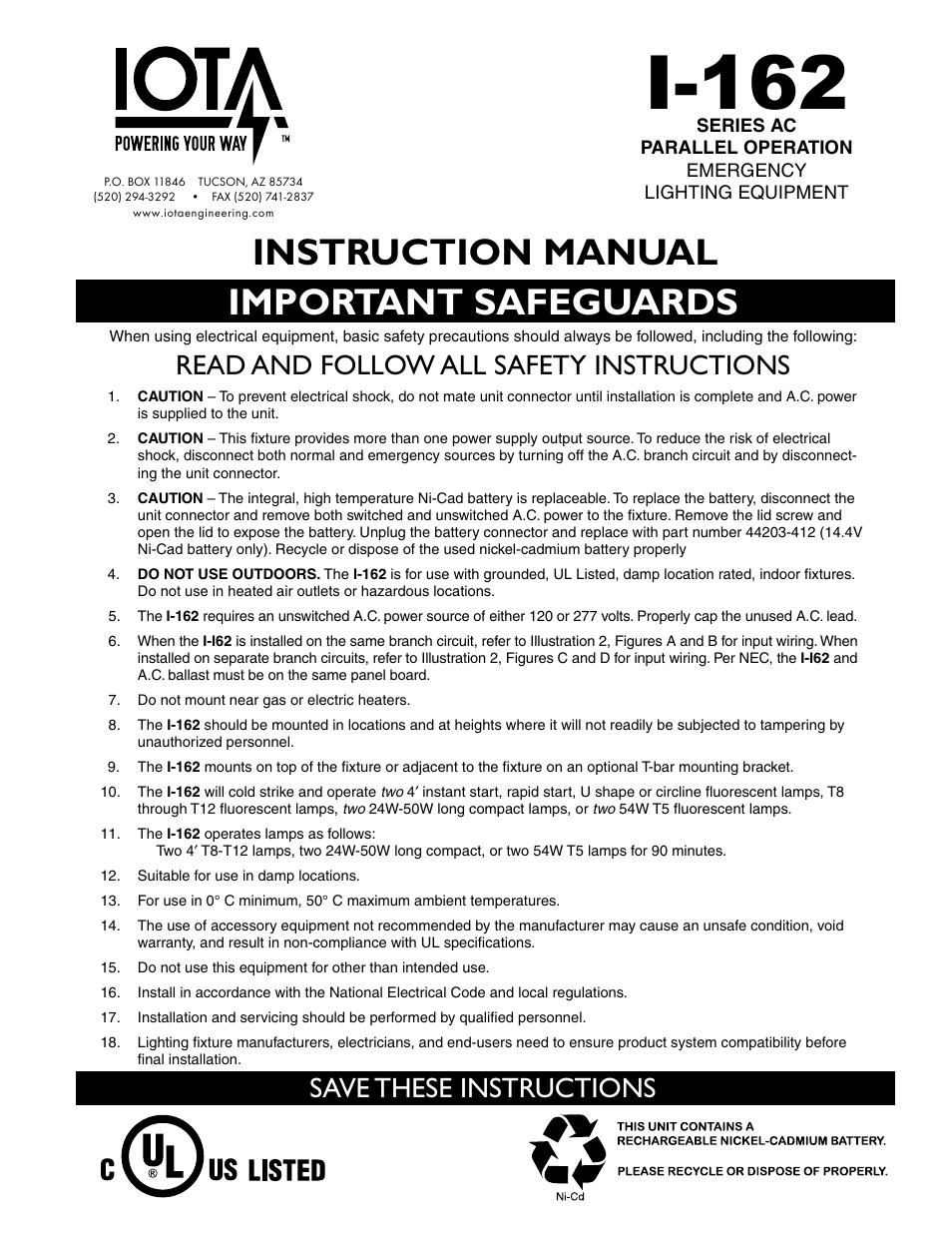 IOTA I-162 User Manual | 4 pages