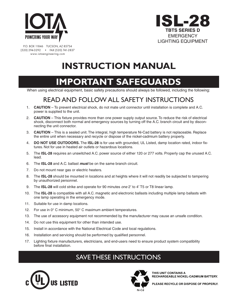 IOTA ISL-28 User Manual | 5 pages