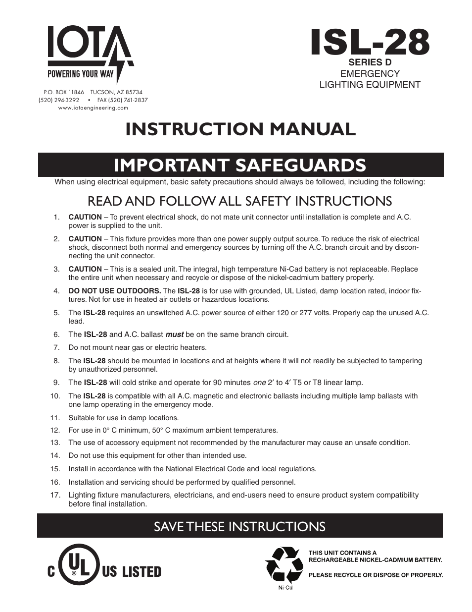 IOTA ISL-28 User Manual | 5 pages