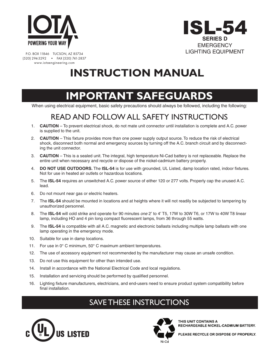 IOTA ISL-54 User Manual | 5 pages