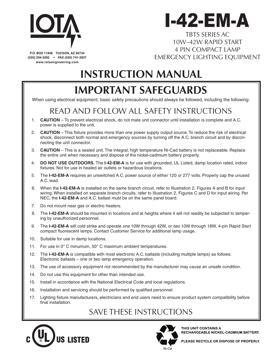 IOTA I-42-EM-A User Manual | 4 pages