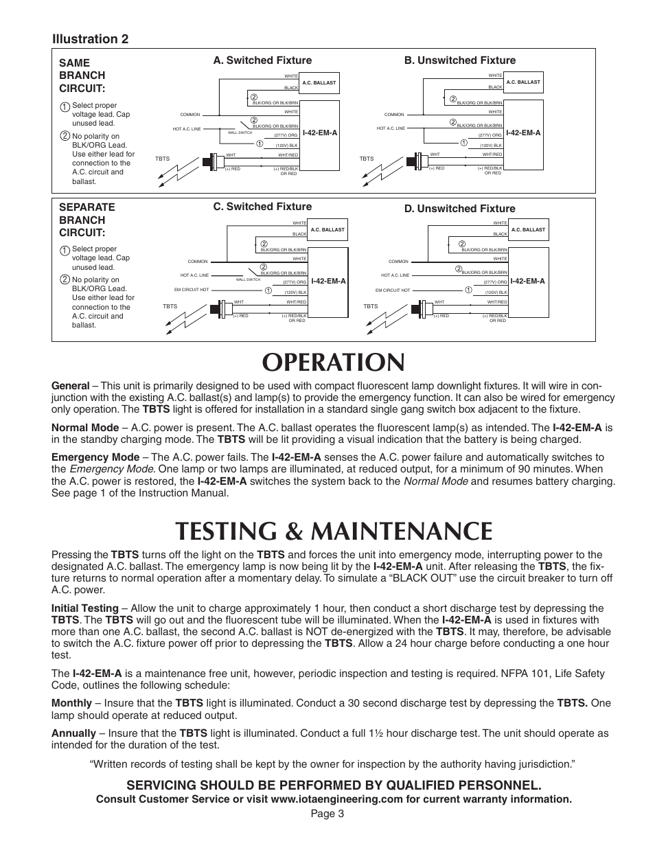 Operation, Testing & maintenance, Illustration 2 | Page 3 | IOTA I-42-EM-A User Manual | Page 3 / 4