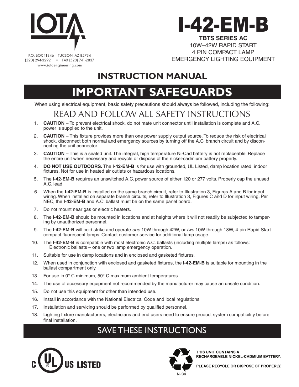 IOTA I-42-EM-B User Manual | 4 pages