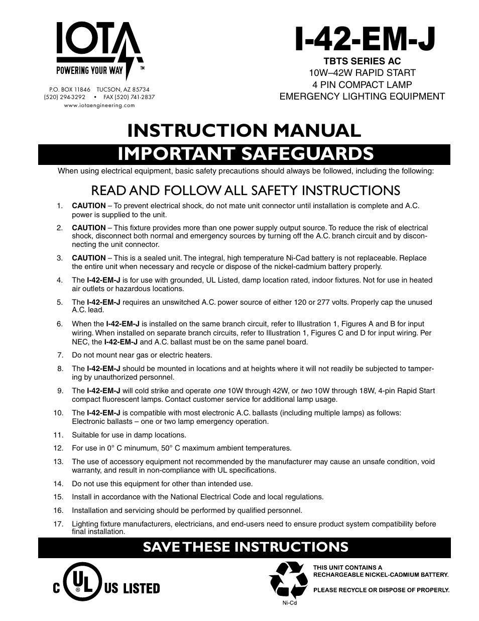 IOTA I-42-EM-J User Manual | 4 pages