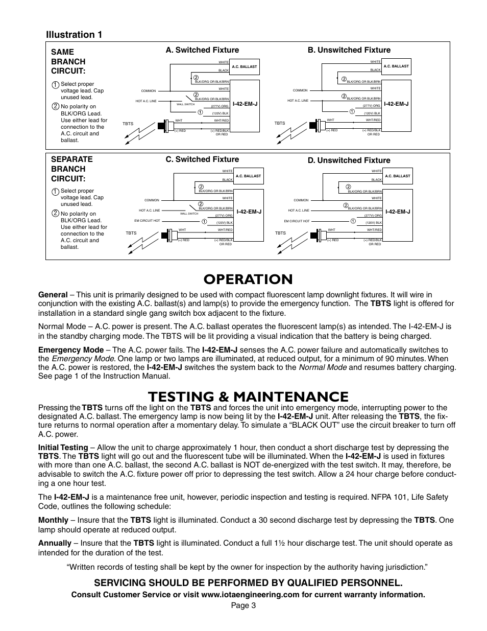 Operation, Testing & maintenance, Illustration 1 | Page 3 | IOTA I-42-EM-J User Manual | Page 3 / 4