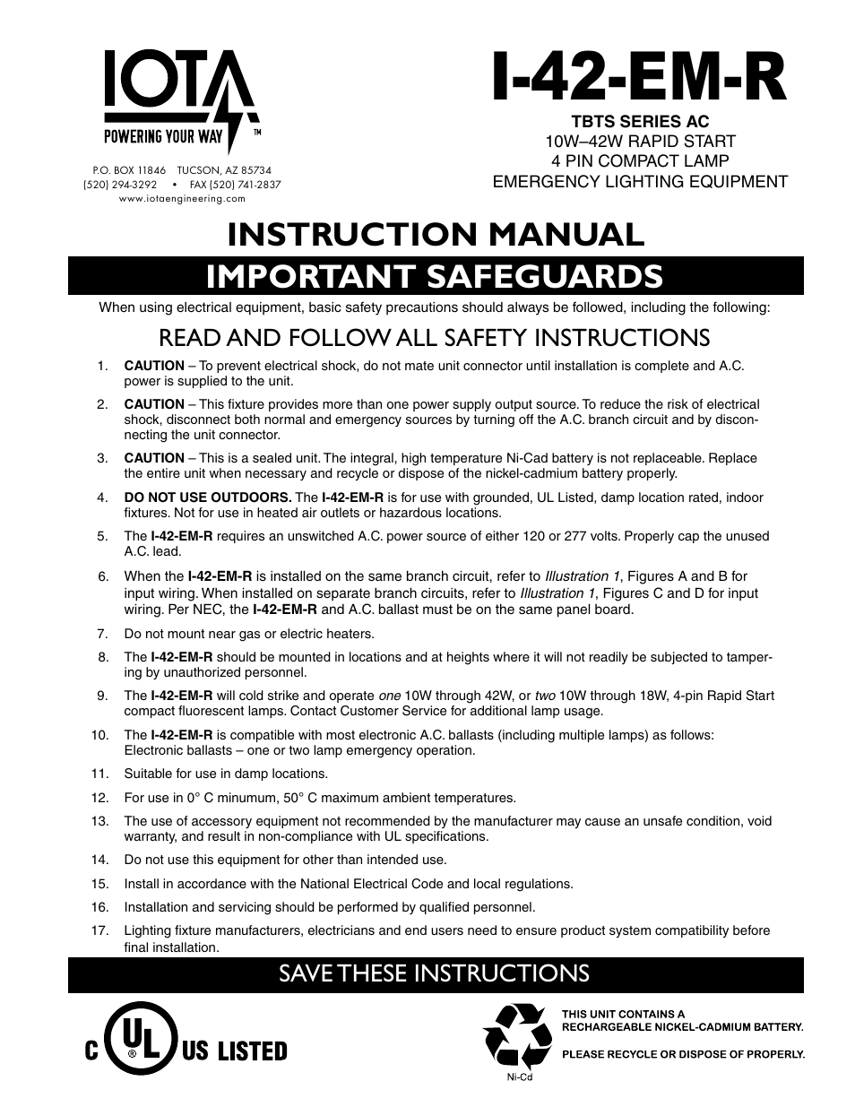 IOTA I-42-EM-R User Manual | 4 pages